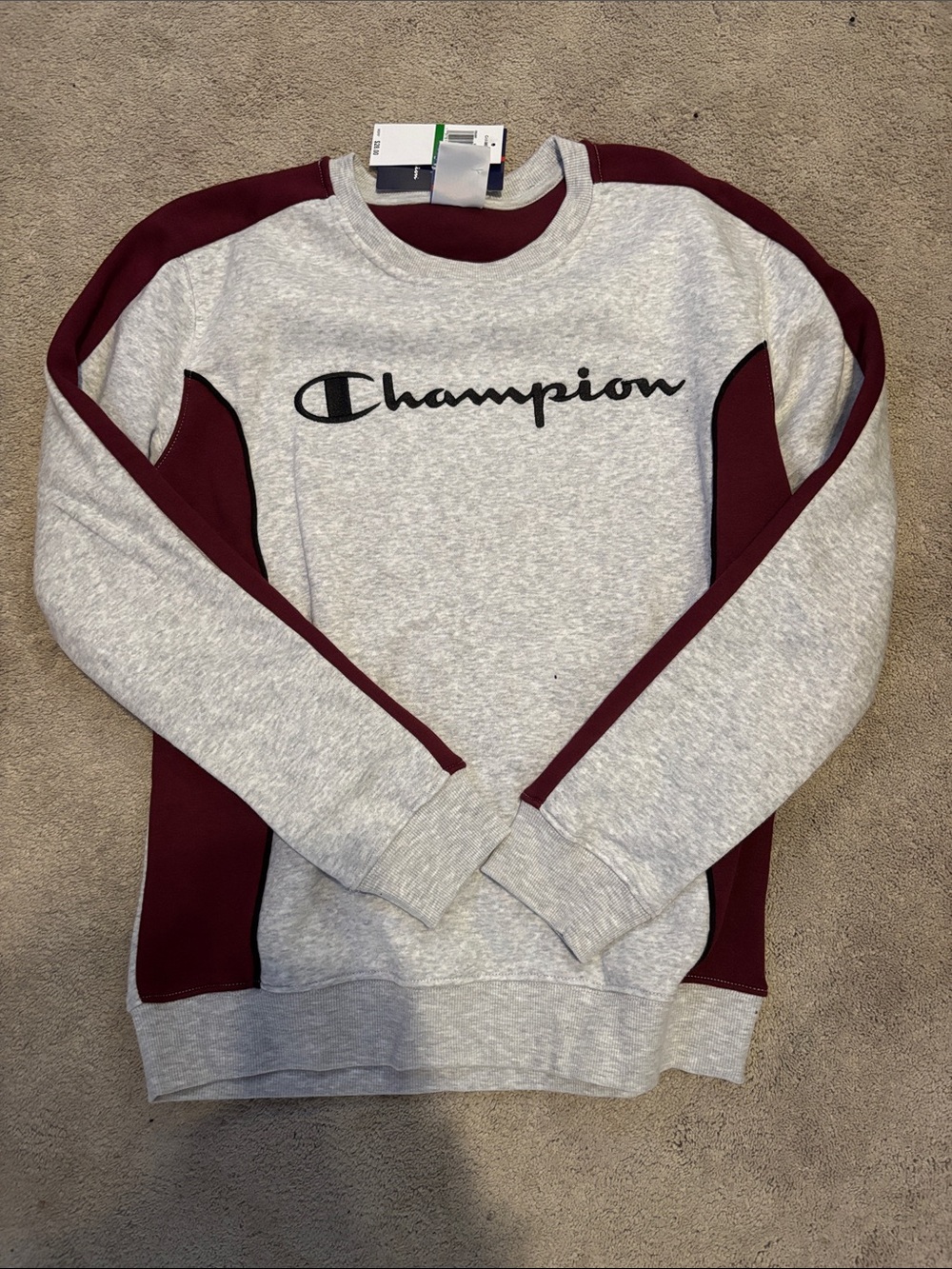 NWT Champion Boy’s Grey and Maroon Crewneck Sweatshirt